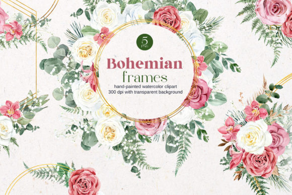 Boho Floral Frames: Hand-Painted Watercolor Elegance