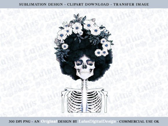 Gray Blue Floral Afro Skeleton Clip Art Explained