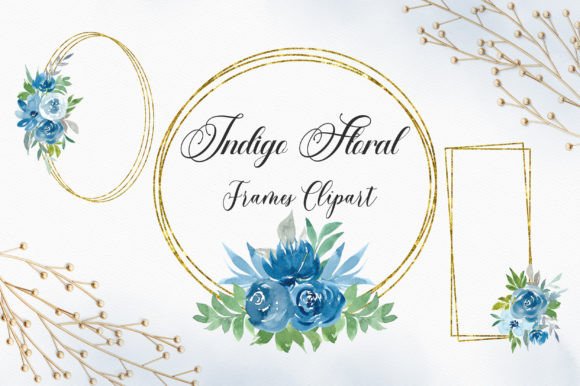 Indigo Blue Floral Clipart Frames for Creative Projects