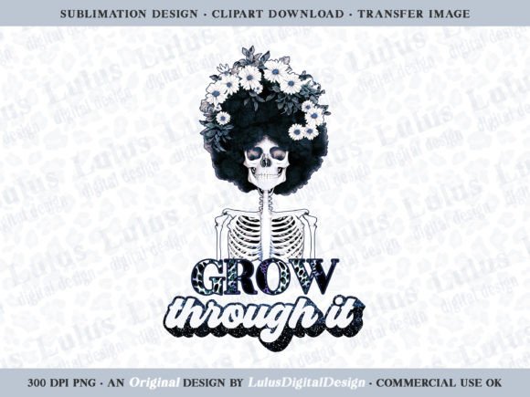 Motivational Blue Floral Afro Skeleton