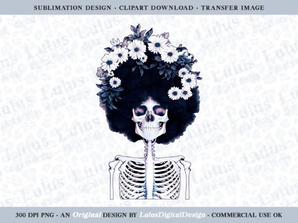 Navy Blue Floral Afro Skeleton Clip Art: A Creative Fusion