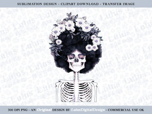 The Lavender Floral Afro Skeleton Clipart: A Modern Twist on Vintage Halloween Design